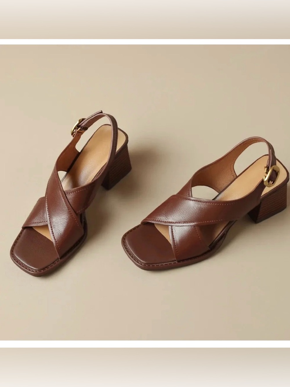 Women’s Brown Cross-Strap Block Heel Sandals
